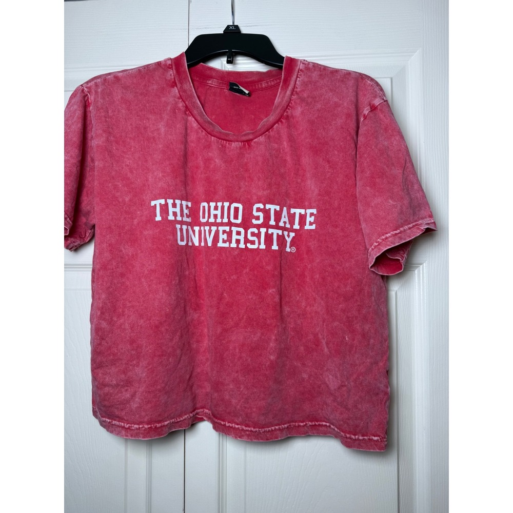 Ohio State‎ University Acid Wash Graphic Tee Red Cotton Short Sleeve Shirt Large